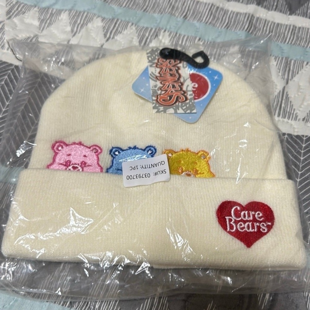 🎉FINAL PRICE🎉Care Bears Adult Beanie - Cream with Pink, Blue, Yellow Bears